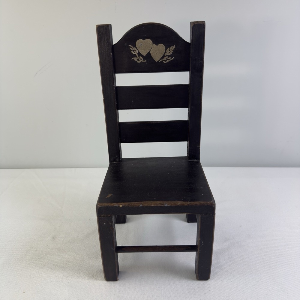 Doll / Bear Chair Wood Ladder Back w/ Hand-Painted Heart Stencil 15"H Vintage